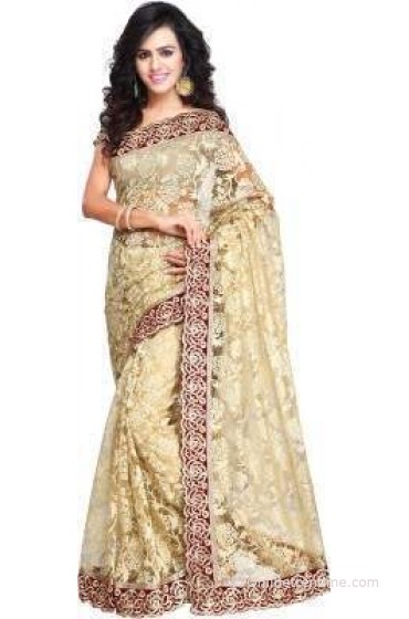 Aruna Sarees Self Design, Embriodered Bollywood Net Sari